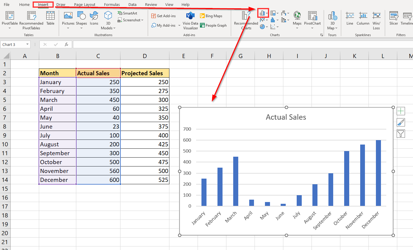 select data for graphs in Excel