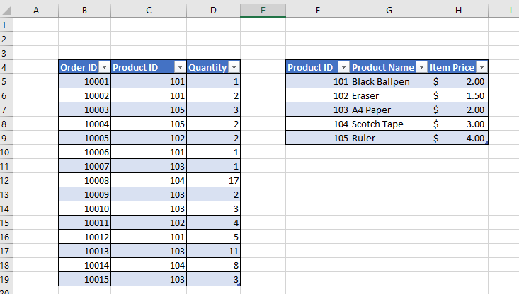 Excel table for connecting