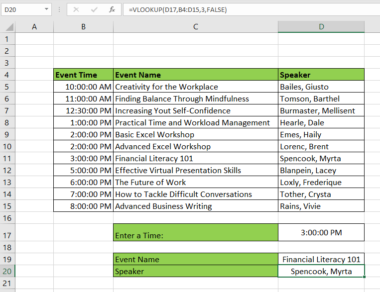 How to Perform a VLOOKUP with Time Range in Excel - Sheetaki
