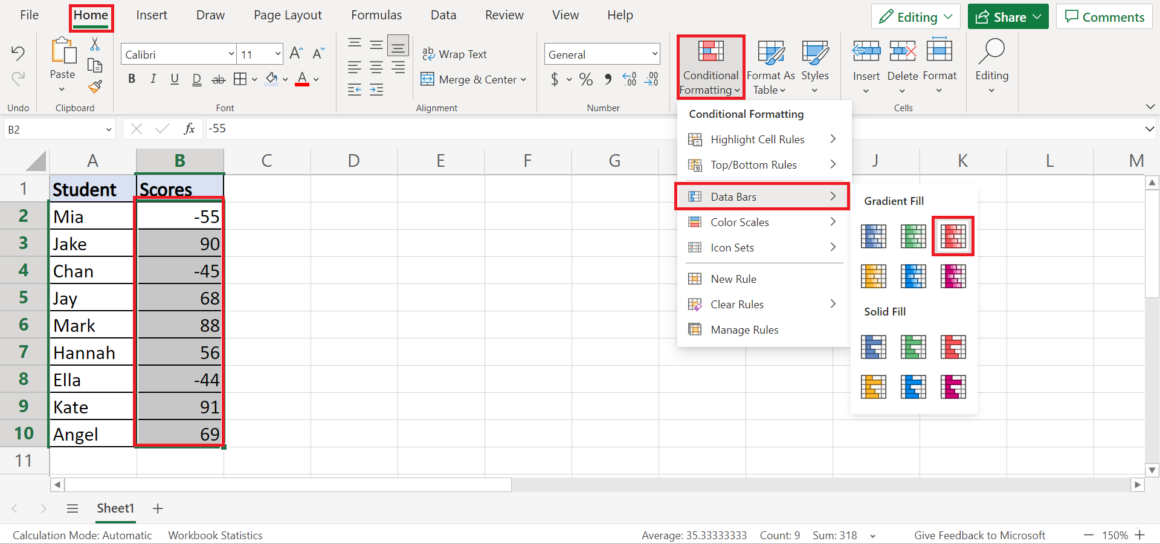 How to Add and Customize Data Bars in Excel - Sheetaki