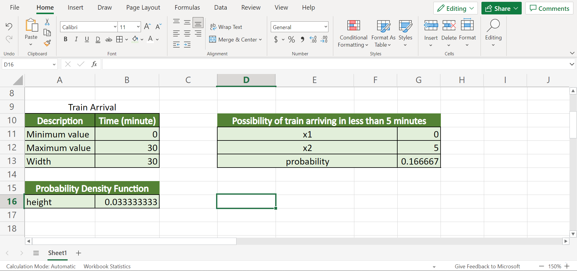 Use Continuous Probability Distribution in Excel