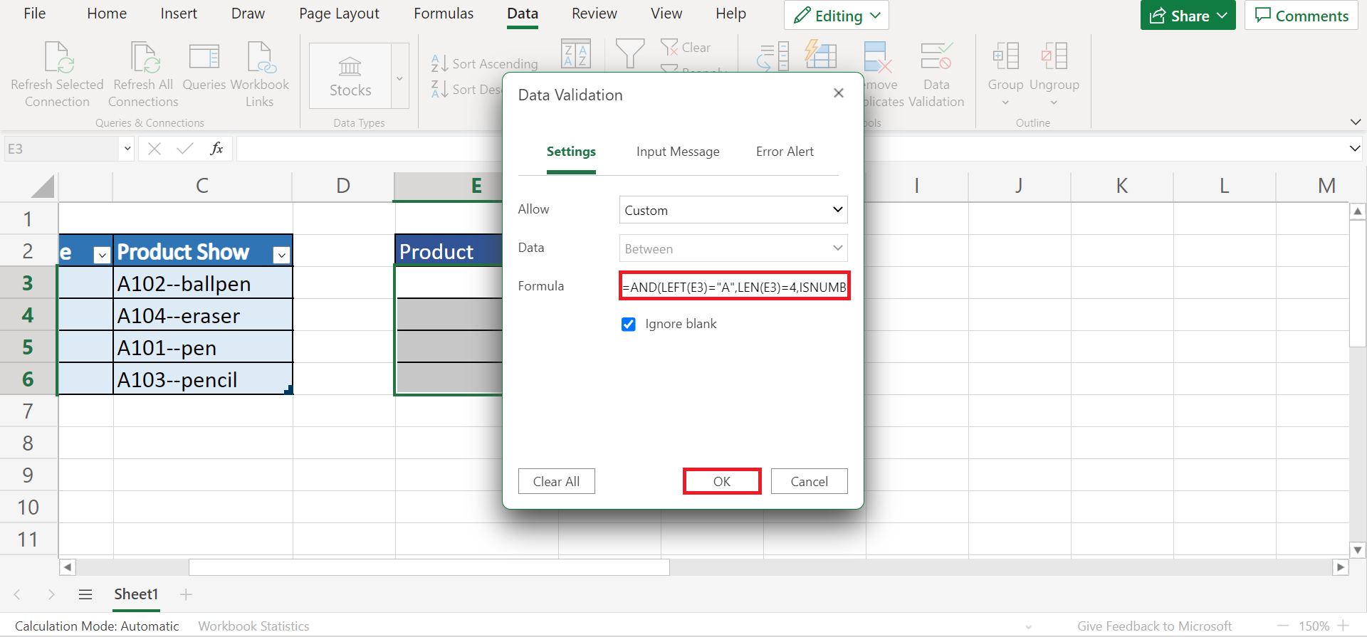 Product Codes in Excel