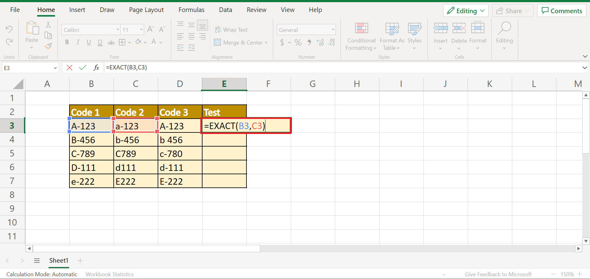 Check If Two Cells Match or Multiple Cells are Equal in Excel
