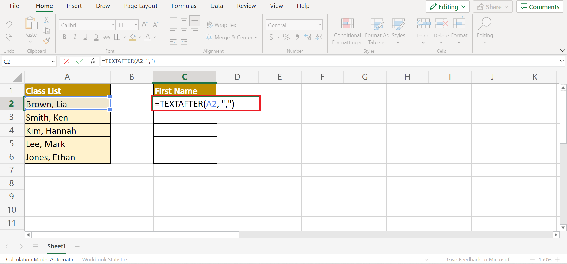  TEXTAFTER function in Excel 