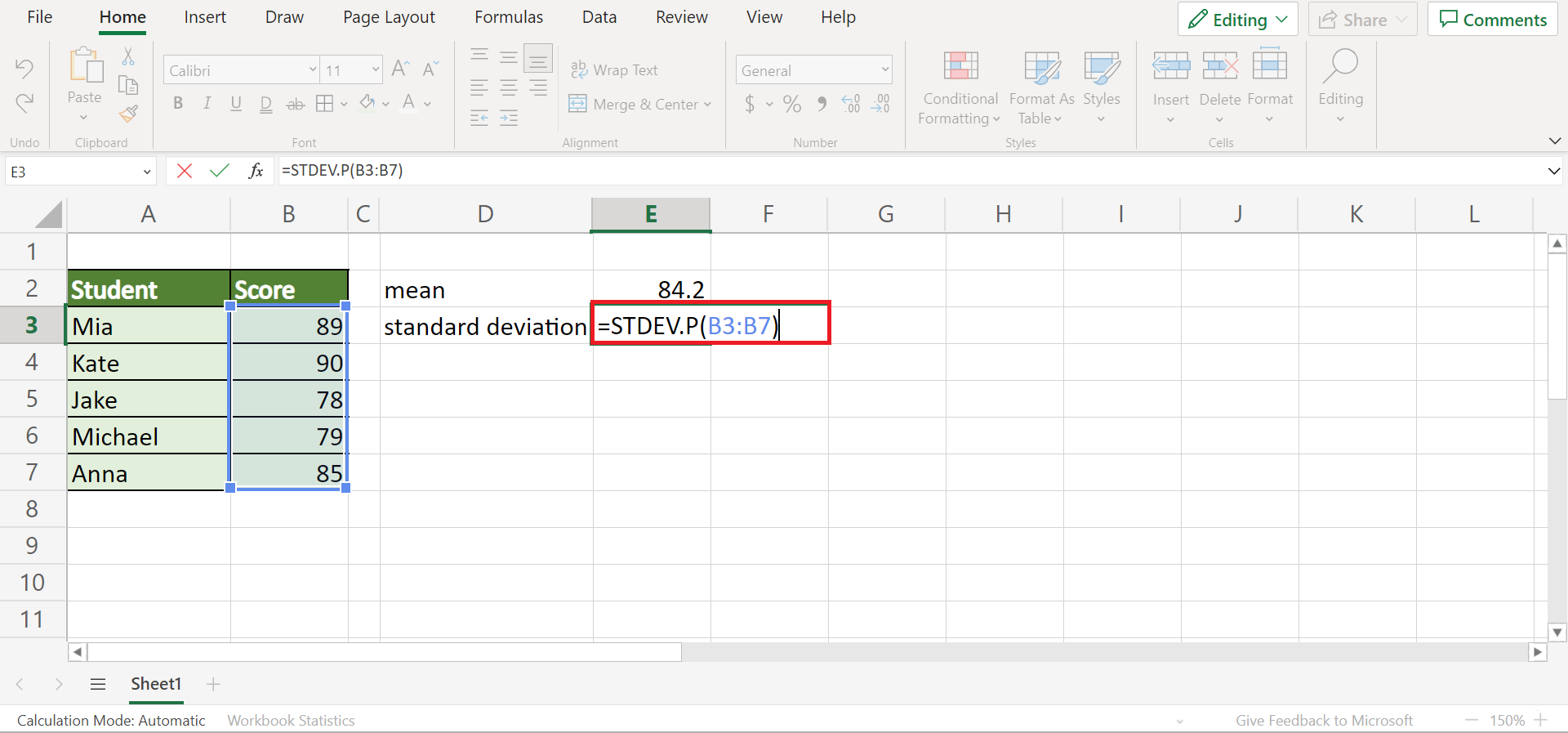 Calculating the standard deviation