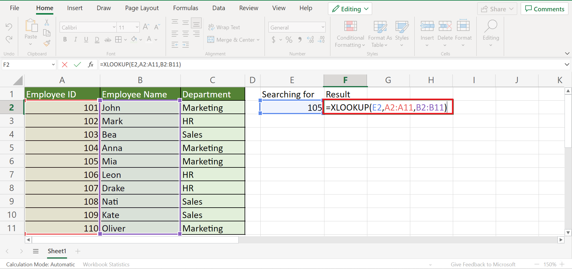 Use XLOOKUP in Excel