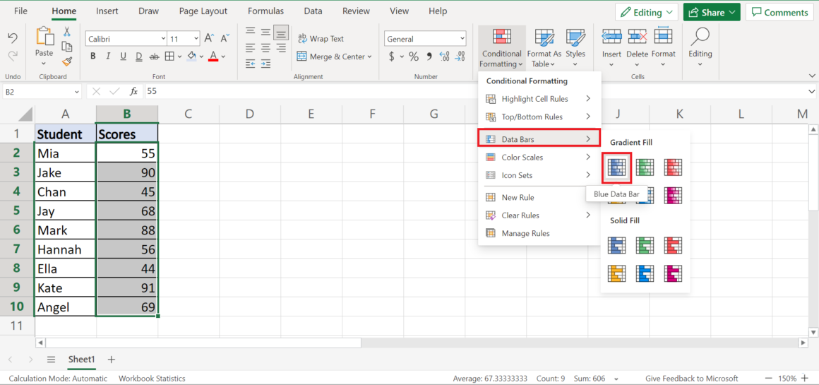 How to Add and Customize Data Bars in Excel Sheetaki