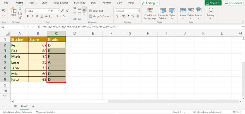 How to Use the IFS Function in Excel - Sheetaki