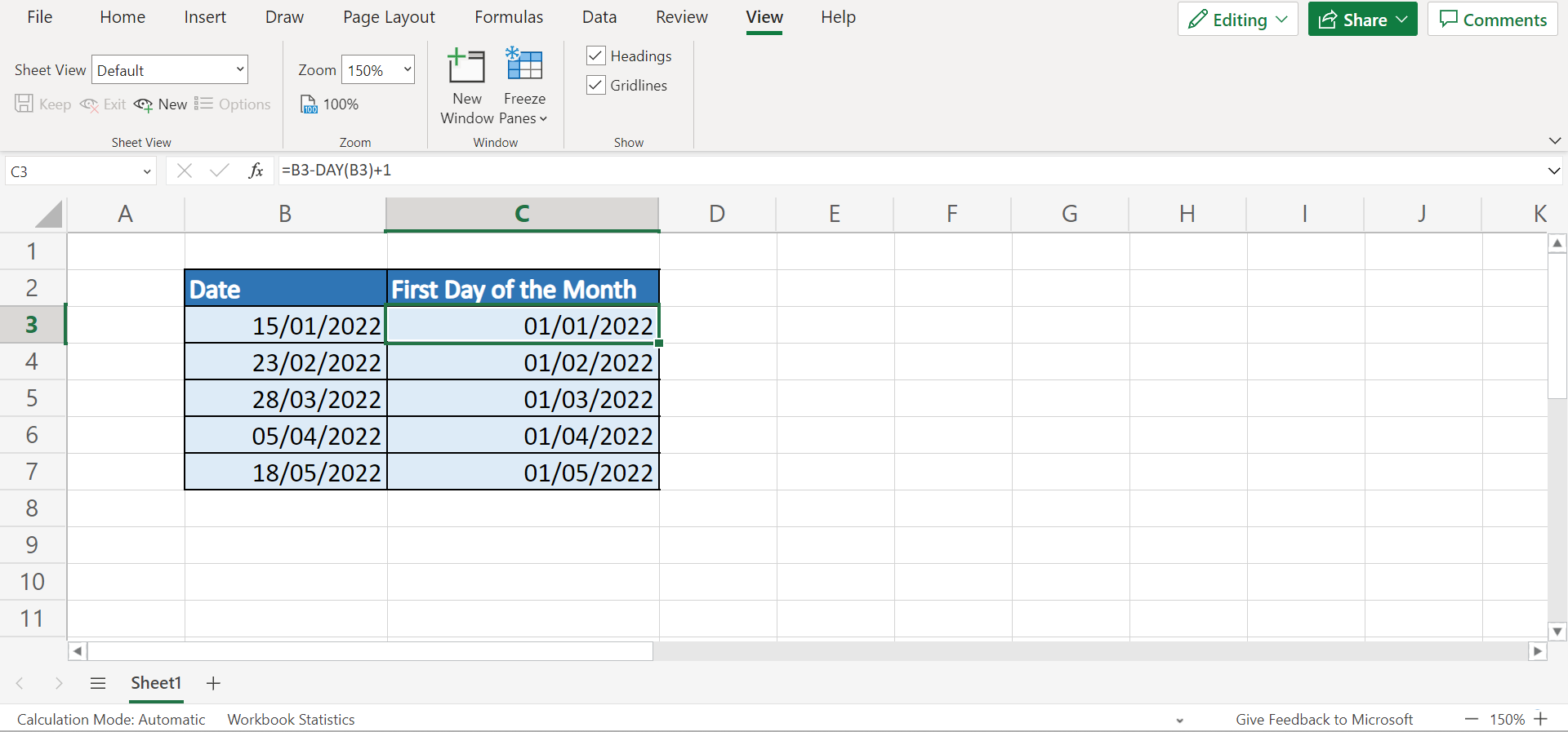 How to Get the First Day of the Month in Excel - Sheetaki