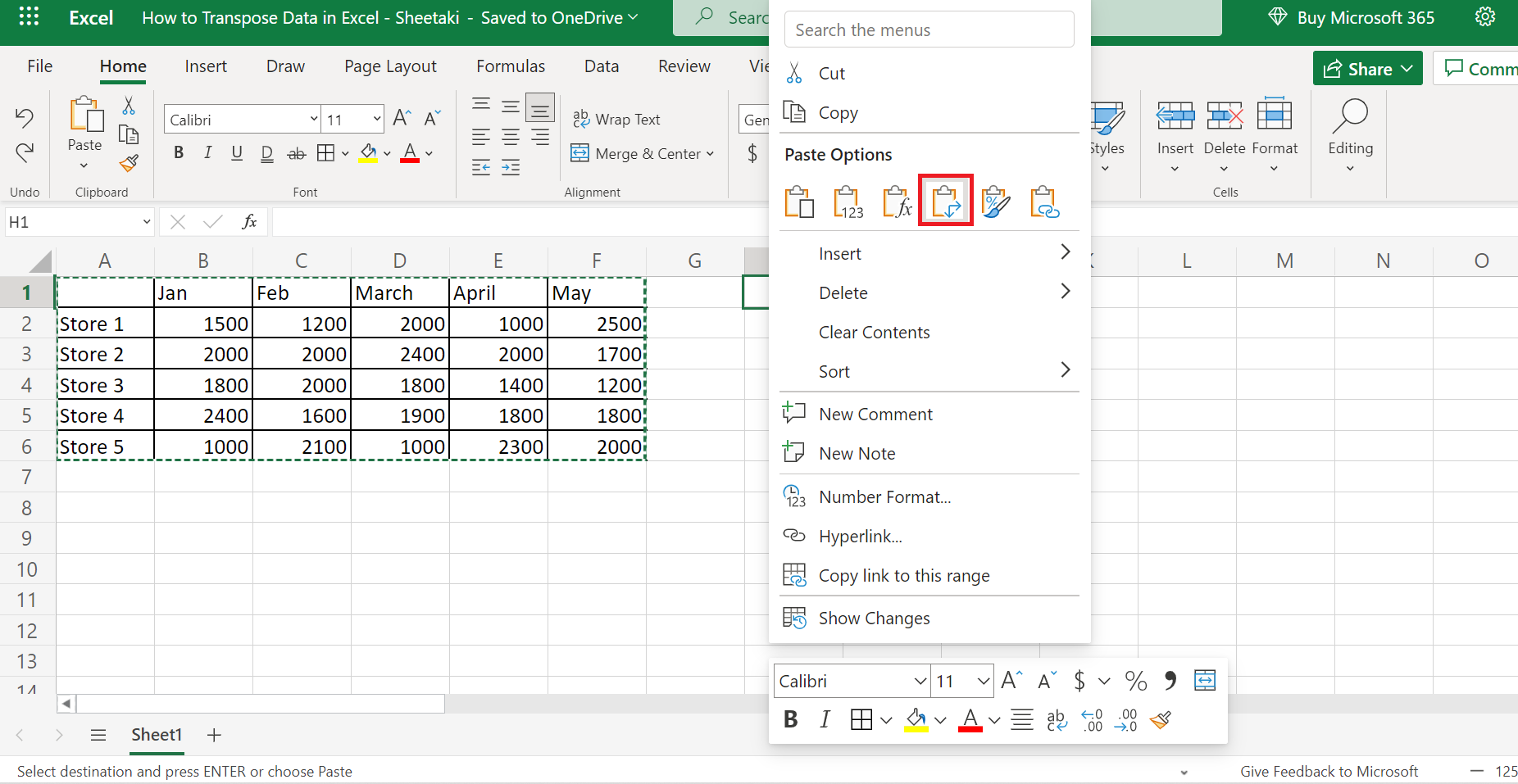 Transpose Data in Excel