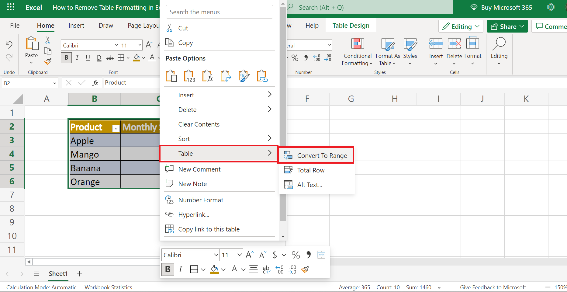  Remove Table Formatting in Excel 