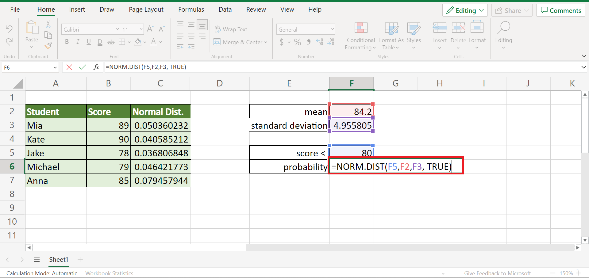 Use Continuous Probability Distribution in Excel