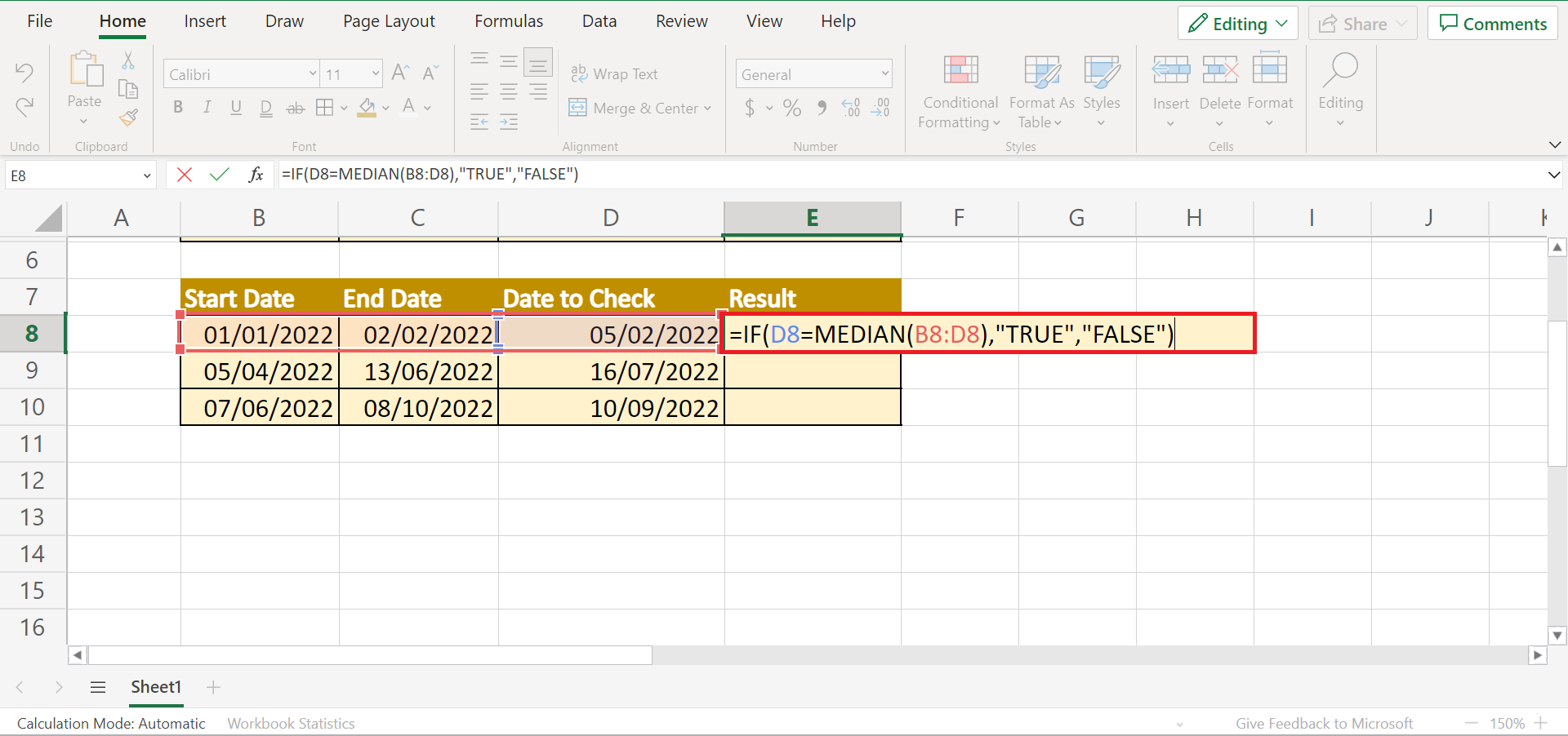 Use BETWEEN Formula in Excel
