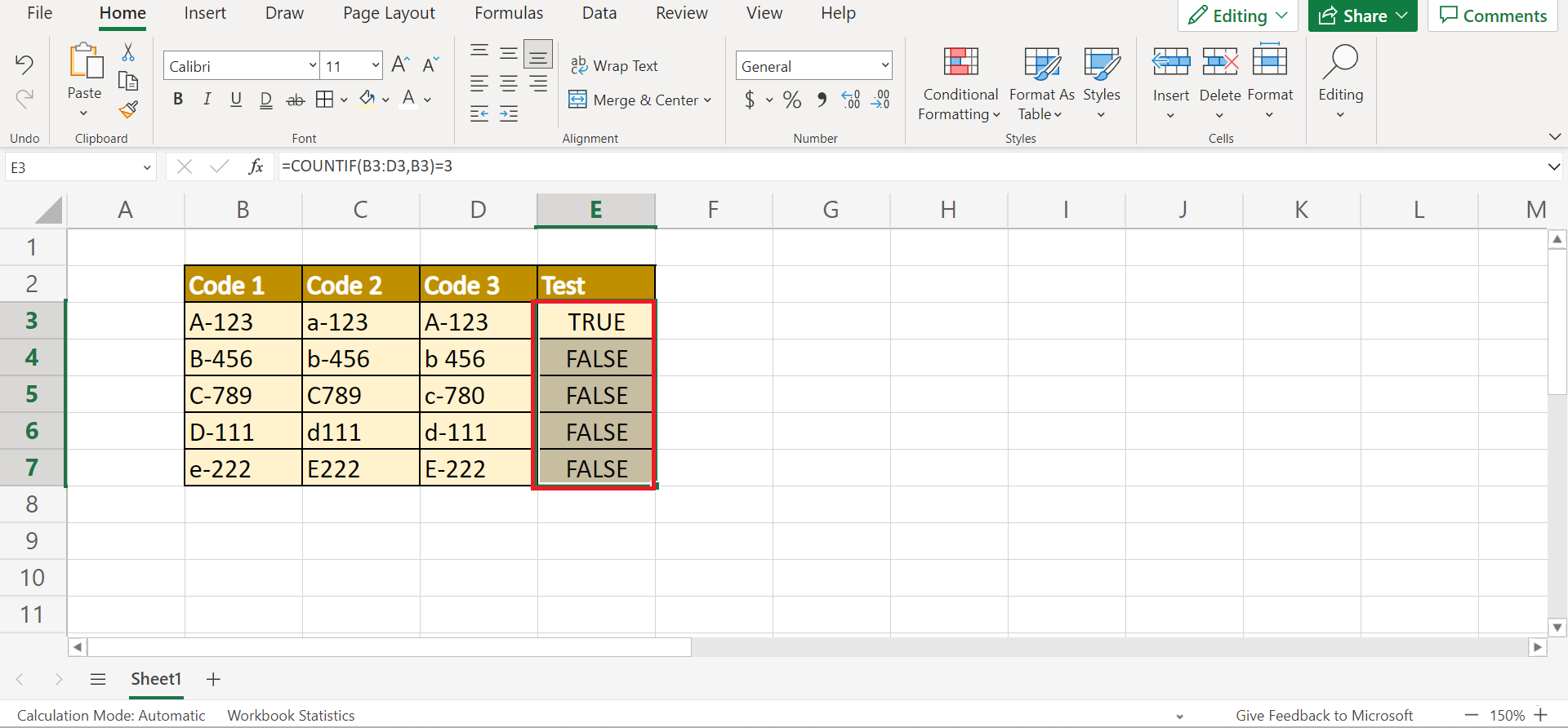 Check If Two Cells Match or Multiple Cells are Equal in Excel