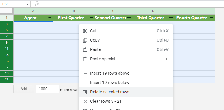 Deleting the filtered empty rows in Google Sheets