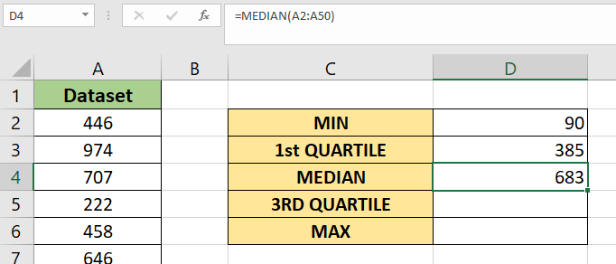 five-number summary in excel includes median
