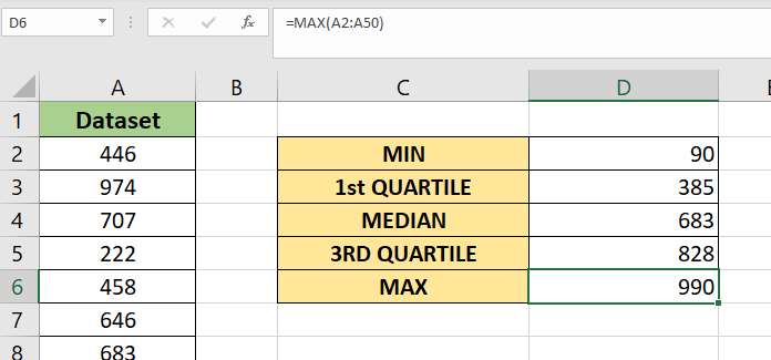 example of five-number summary in excel