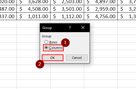 group columns in Excel