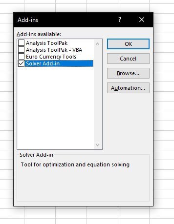 select Solver add-in