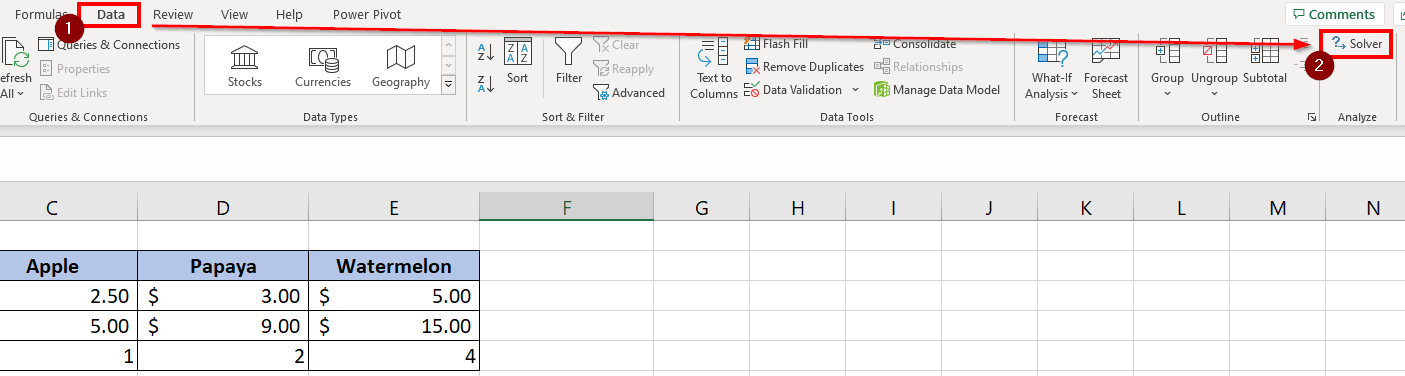 click on Solver option in Data tab