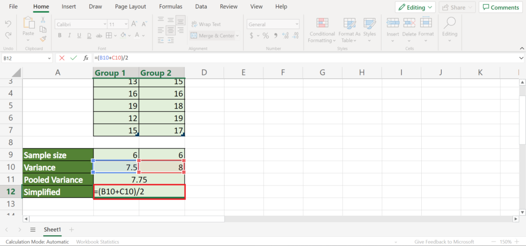 How to Calculate Pooled Variance in Excel - Sheetaki