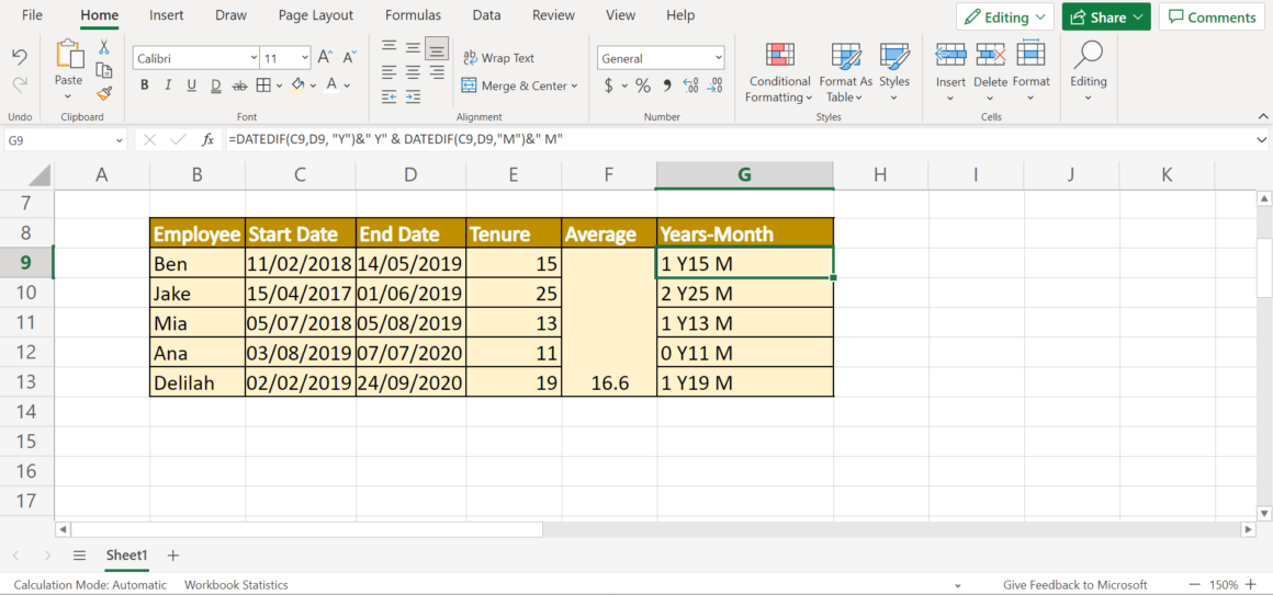 How to Calculate Tenure in Excel Sheetaki