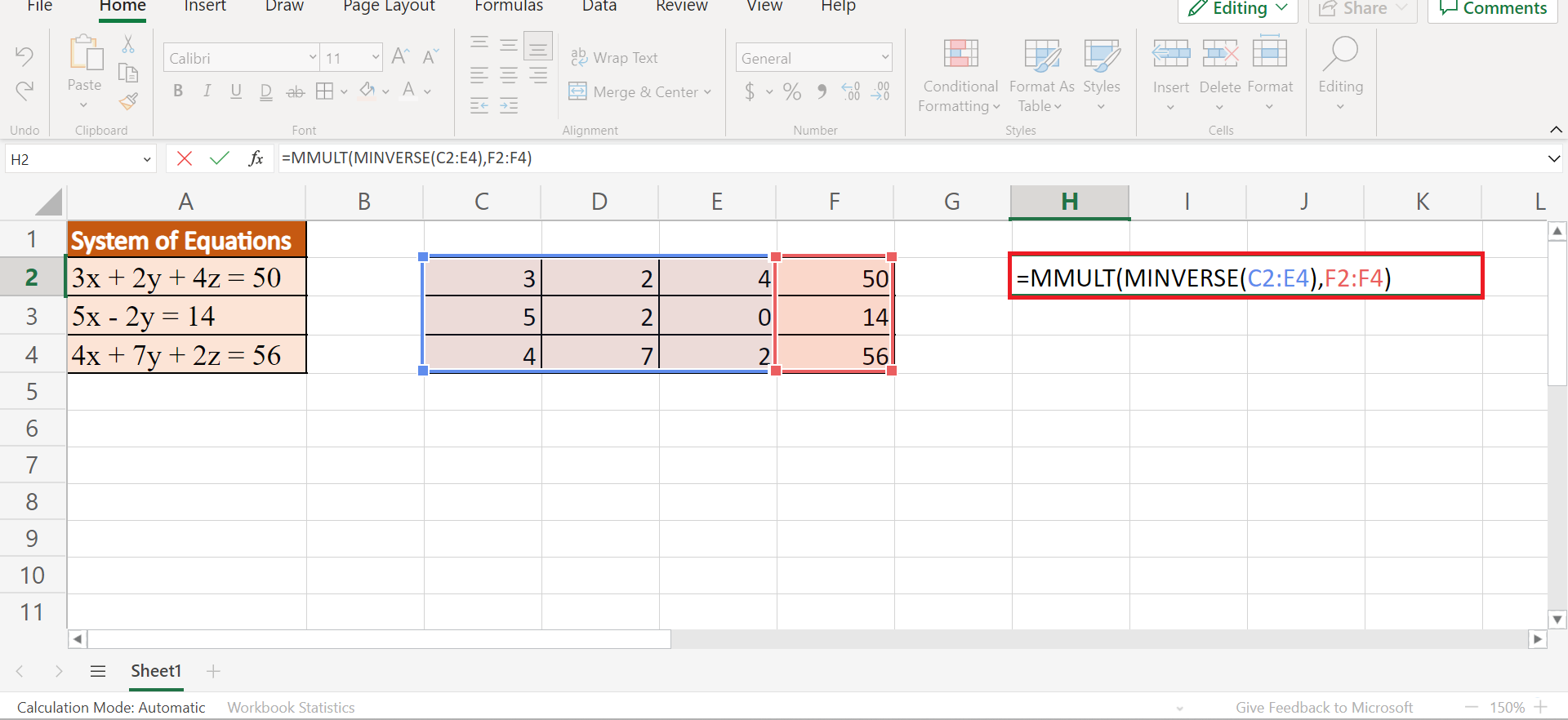 Solve a System of Equations in Excel