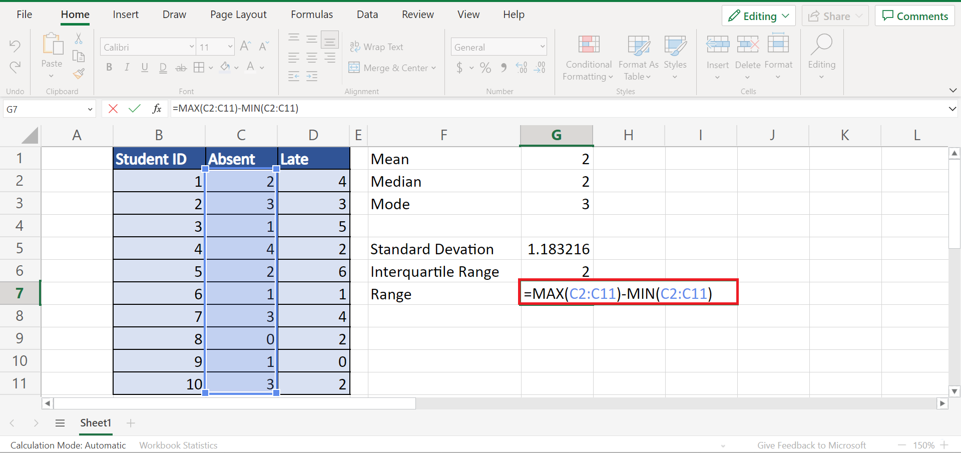 Univariate Analysis in Excel