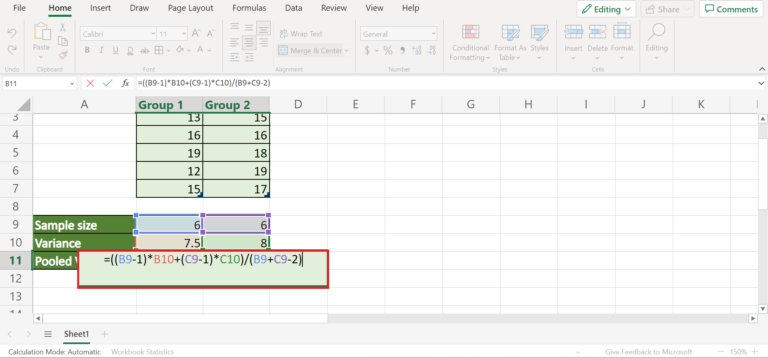 How to Calculate Pooled Variance in Excel - Sheetaki