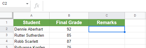 Select the cell where you need to indicate the IF THEN formula
