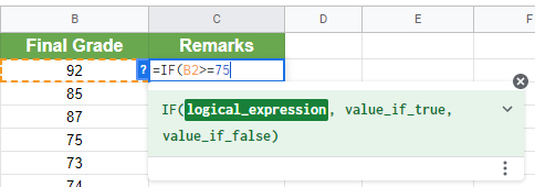 Specify the logical_expression parameter of the IF THEN formula