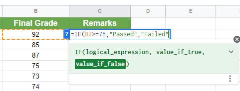 Indicate the value_if_true and value_if_false parameters of the IF THEN formula
