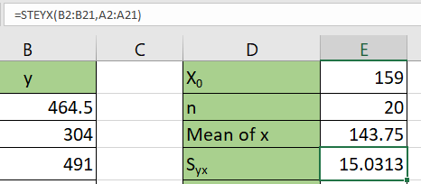 return standard error of given x and y values
