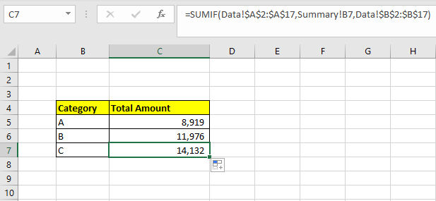 SUMIF from another sheet in Excel