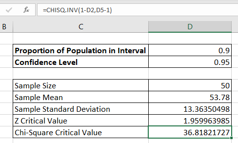 find chi-square critical value in Excel