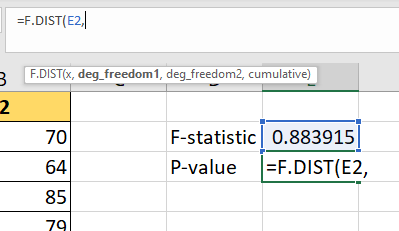 Use variance ratio test in Excel