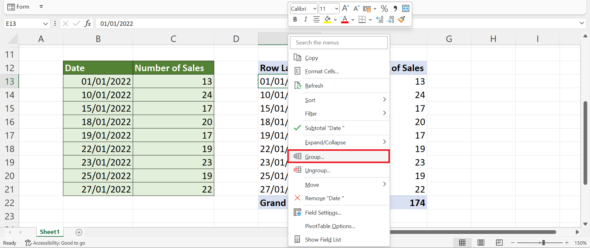 Group Data by Week in Excel