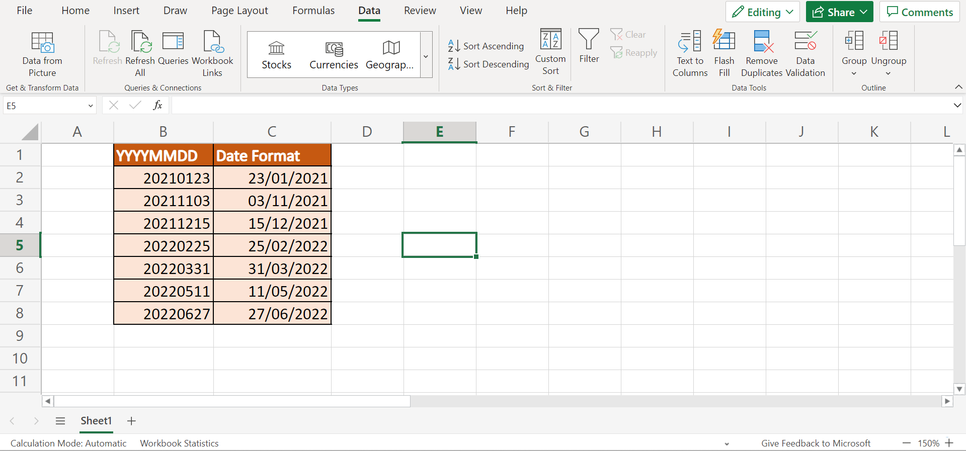 YYYYMMDD to Date Format in Excel