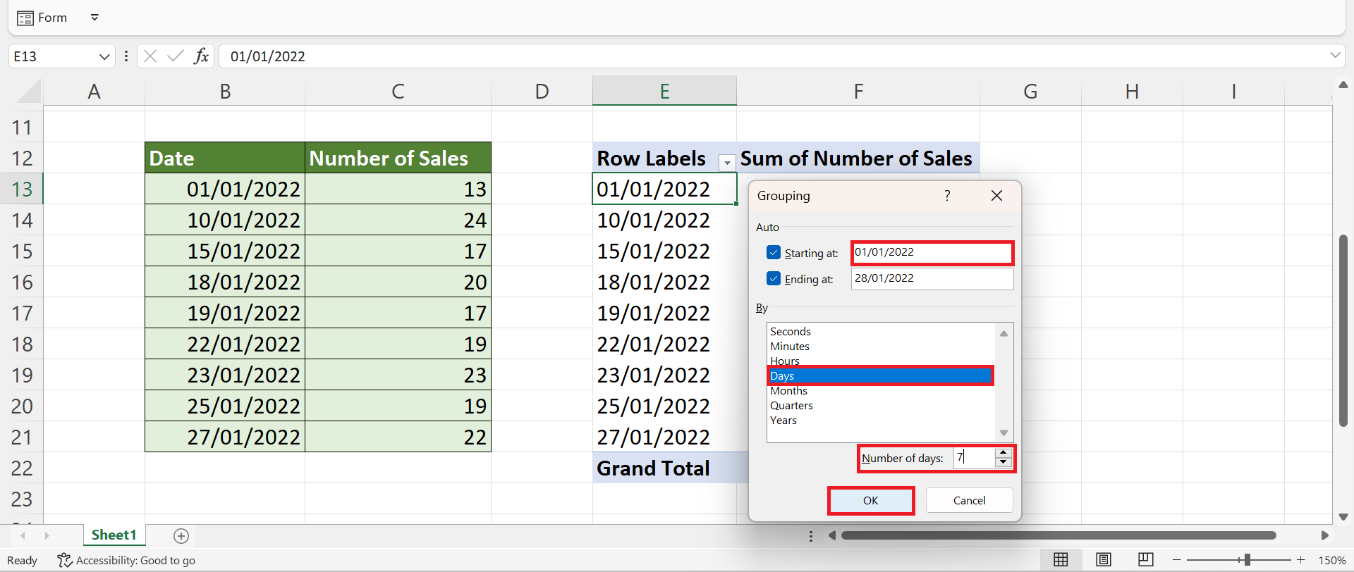 Group Data by Week in Excel