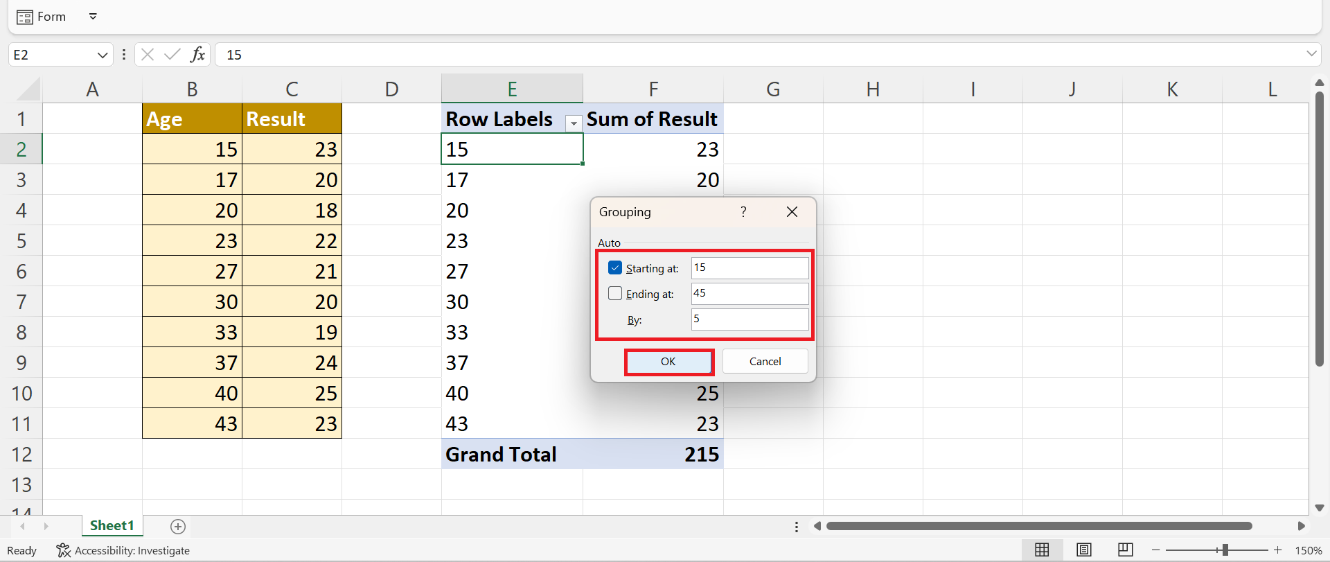 Group Values in Pivot Table by Range in Excel