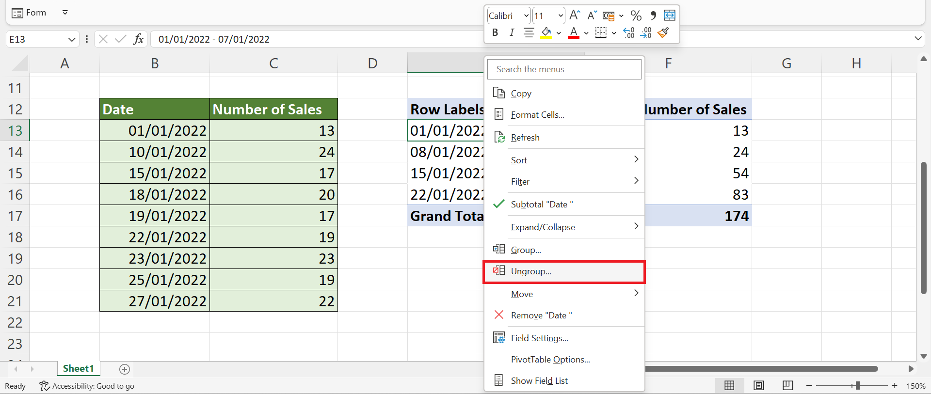 Group Data by Week in Excel