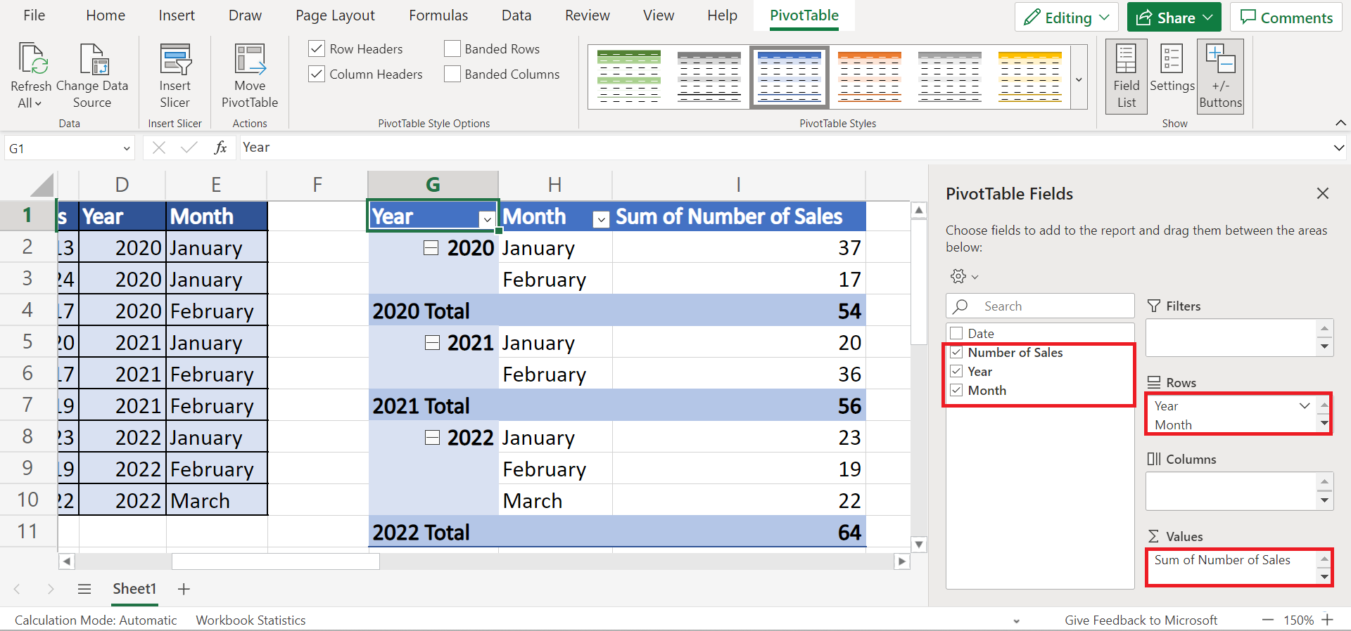 Group by Month and Year in Pivot Table in Excel