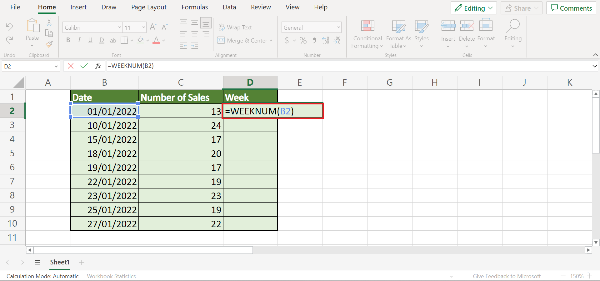 Group Data by Week in Excel