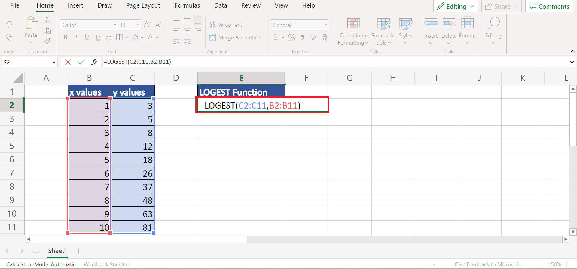 LOGEST Function in Excel