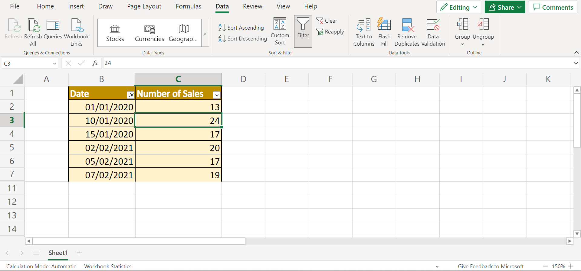 Filter Dates by Year in Excel