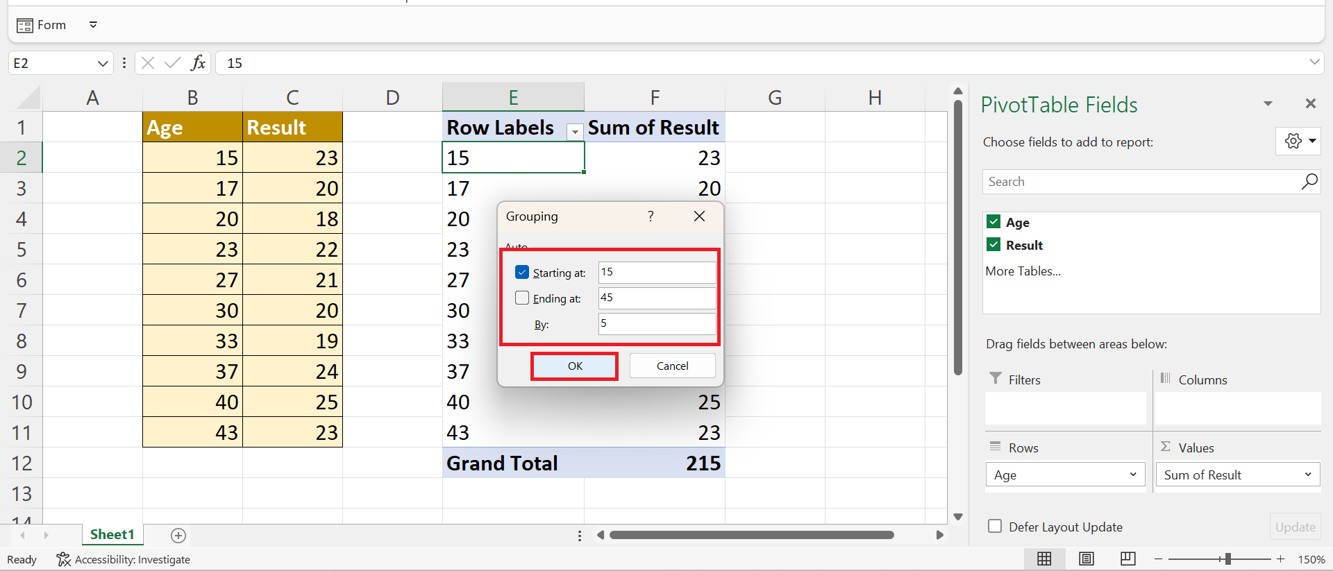 Group Values in Pivot Table by Range in Excel