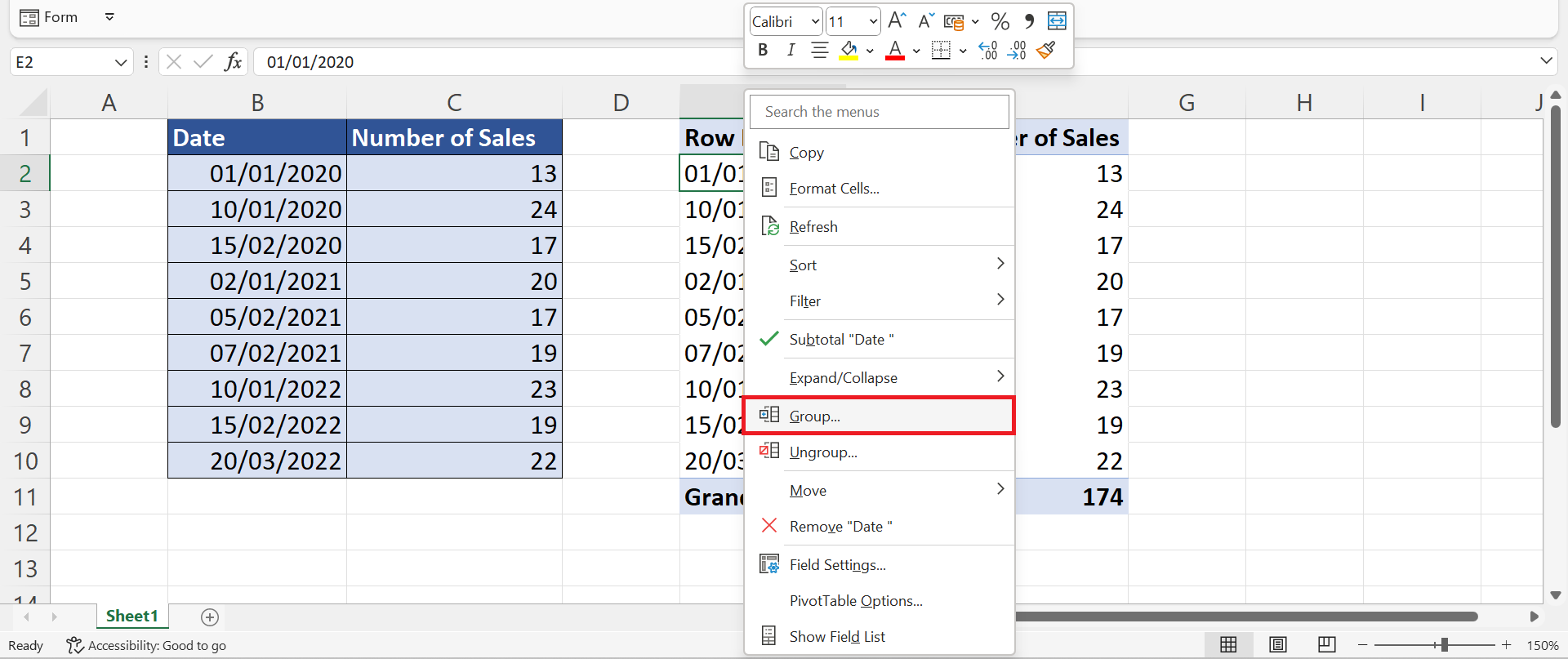 Group by Month and Year in Pivot Table in Excel