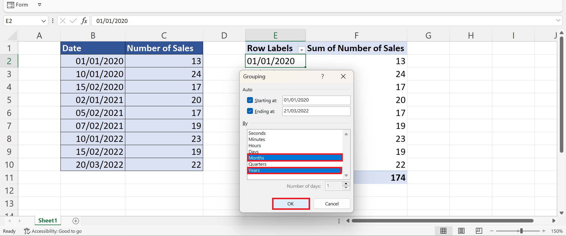 Group by Month and Year in Pivot Table in Excel