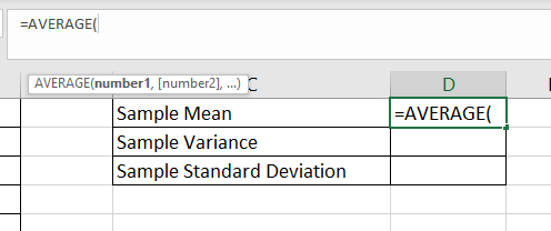 use average function to find point estimates in excel
