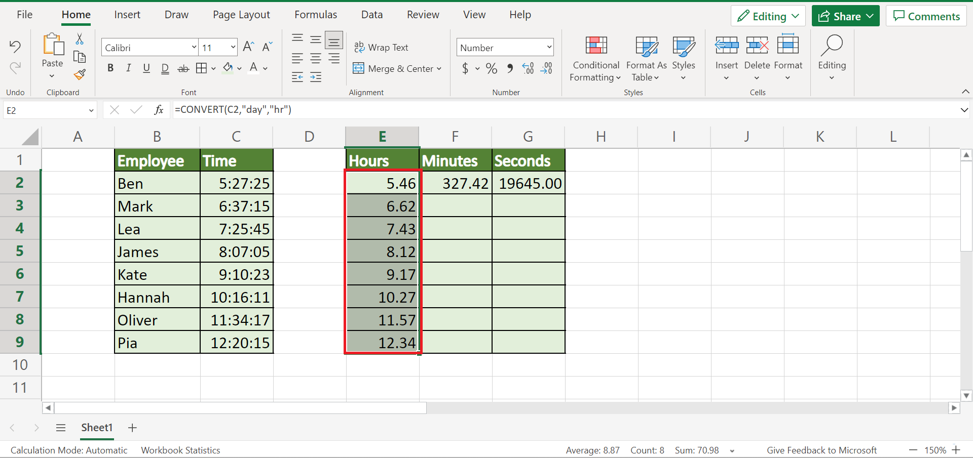 Convert Time into Decimals in Excel